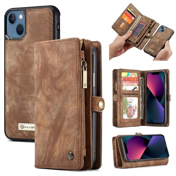 Apple iPhone 13 Mini Brown Detachable Pouch Wallet Flip Case Cover Apple iPhone 13 Mini Brown Detachable Pouch Wallet Flip Case Cover